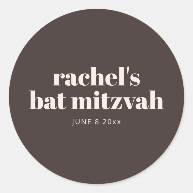 Modern Bat Mitzvah Autumn Brown Personalised  Classic Round Sticker (Front)