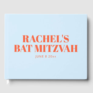 Modern Bat Mitzvah Blue Orange Personalised Guest Book