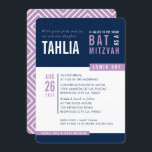 MODERN BAT MITZVAH bold block navy blue purple Invitation<br><div class="desc">by kat massard > WWW.SIMPLYSWEETPAPERIE.com Love the design, but would like to see some changes - another colour scheme, product, add a photo or adapted for a different occasion - no worries simply contact me - I am happy to help! - - - - - - - - - -...</div>