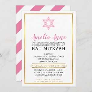 MODERN BAT MITZVAH INVITE gold pink jewish star