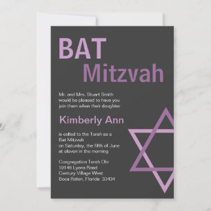 Modern Bat Mitzvah Invitiation- Dark Grey & pink Invitation