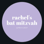 Modern Bat Mitzvah Lavender Purple Personalised  Classic Round Sticker<br><div class="desc">Modern Bat Mitzvah Lavender Purple Personalised Round Sticker</div>