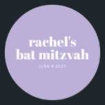 Modern Bat Mitzvah Lavender Purple Personalised  Classic Round Sticker<br><div class="desc">Modern Bat Mitzvah Lavender Purple Personalised Round Sticker</div>