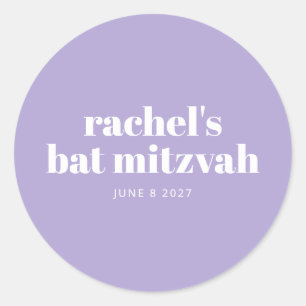 Modern Bat Mitzvah Lavender Purple Personalised  Classic Round Sticker