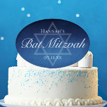 Modern Bat Mitzvah Party Blue Star of David Custom Cake Pick<br><div class="desc">Beautiful deep shades of dark blue create a texture like water on this custom formal Bat Mitzvah party cake topper. Elegant white minimalist script on dessert favours with your daughter's name on the subtle Star of David to celebrate your Jewish daughter's coming of age.</div>