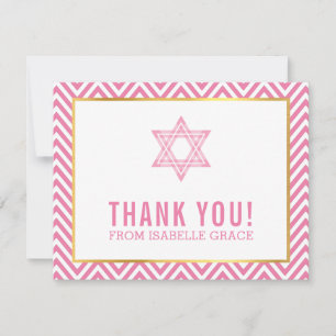 MODERN BAT MITZVAH preppy thank you star PINK Card