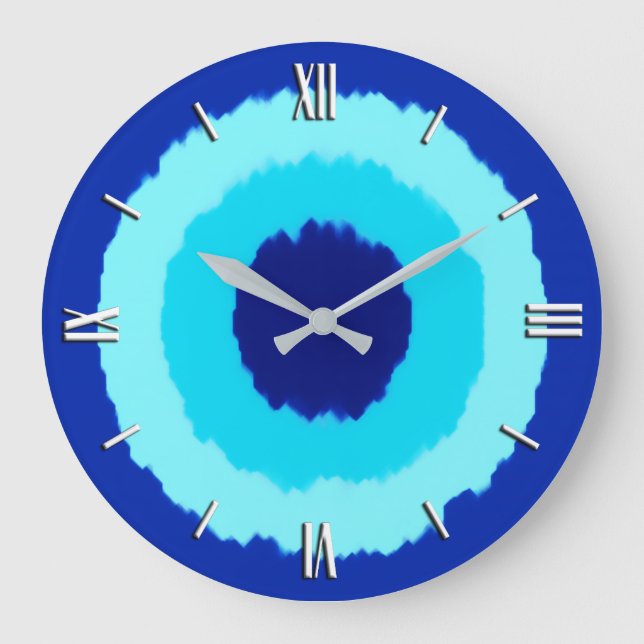 Modern batik circles - cobalt and aqua large clock (Front)