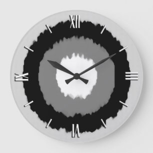 Modern batik circles - shades of grey large clock