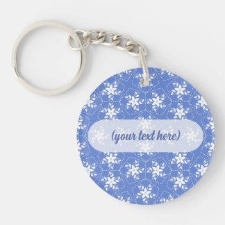 Modern Batik Pattern White Jasmine Floral Flower Key Ring