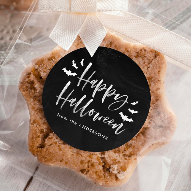 Modern Bats Happy Halloween Classic Round Sticker (Creator Uploaded)