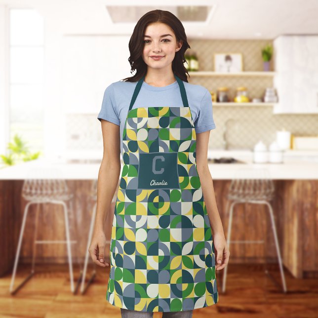 Modern Bauhaus Abstract Geometric Monogram Pattern Apron (Creator Uploaded)