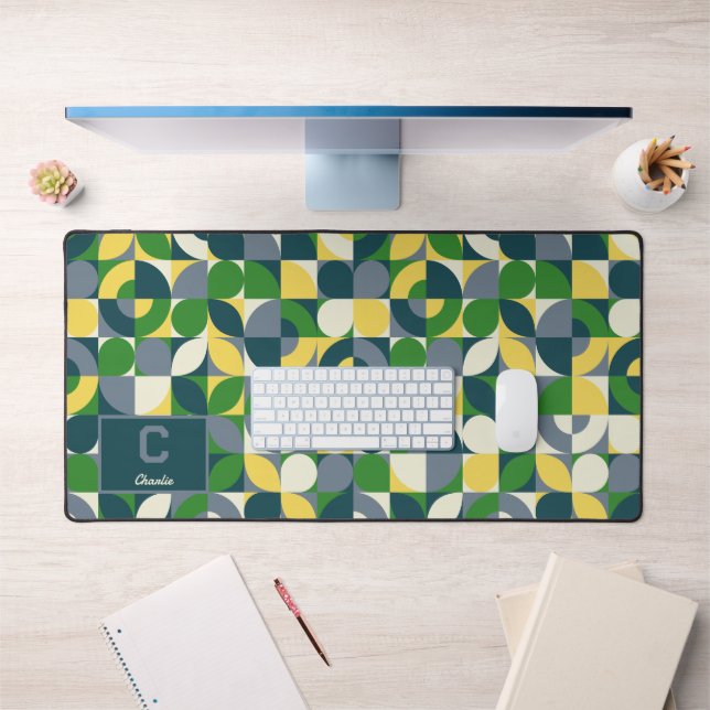 Modern Bauhaus Abstract Geometric Monogram Pattern Desk Mat (Office 1)