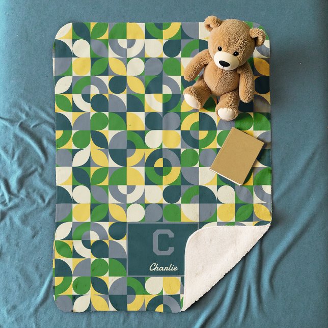 Modern Bauhaus Abstract Geometric Monogram Pattern Sherpa Blanket (Creator Uploaded)