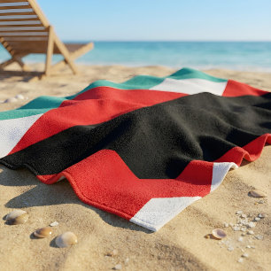 Modern Bauhaus Abstract, Red, Teal & Black Summer Beach Towel