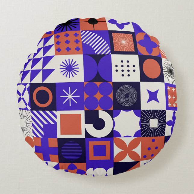 Modern Bauhaus: Bold Geometric Pattern. Round Cushion (Front)