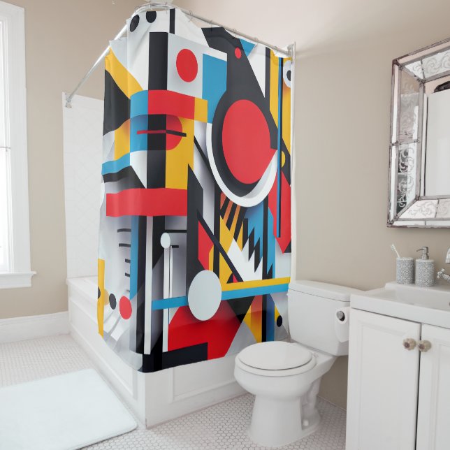 Modern Bauhaus Colourful Abstract Geometric Shapes Shower Curtain (In Situ)