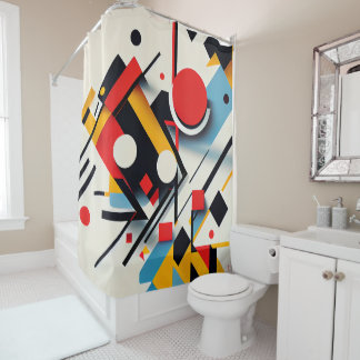 Modern Bauhaus Colourful Abstract Geometric Shapes Shower Curtain