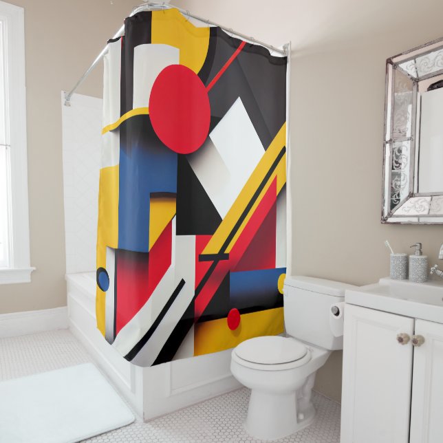 Modern Bauhaus Colourful Abstract Geometric Shapes Shower Curtain (In Situ)