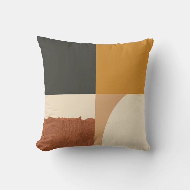 Modern Bauhaus Throw Pillow – Charcoal, Mustard (Front)