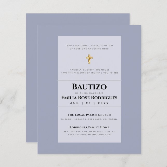 Modern BAUTIZO Bautismo BAPTISM Christening INVITE (Front/Back)