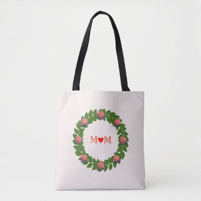 Modern Bay Leaves and Roses Tote Bag (Front)