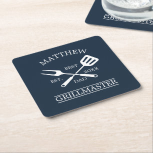 Modern BBQ Grill Master Fathers Day Gifts Square Paper Coaster