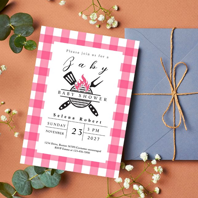 Modern BBQ picnic baby shower PINK Invitation (Creator Uploaded)