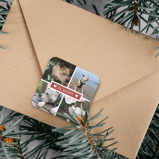 Modern Be Merry 4 Photos Square Sticker (Modern Be Merry 4 Photos Square Sticker)