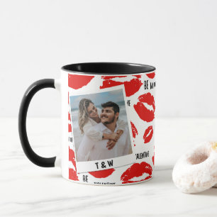 Modern Be My Valentines Lips Couple Photo Initial  Mug