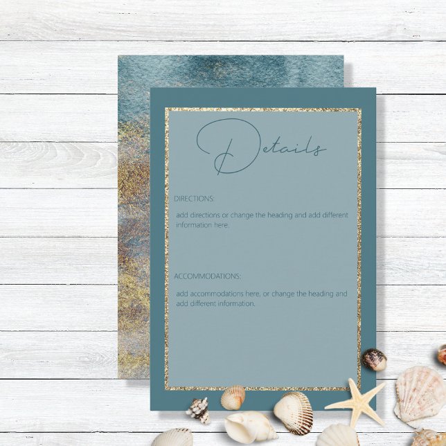 Modern Beach Abstract Teal & Gold Wedding Details  Enclosure Card (Creator Uploaded)