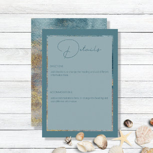 Modern Beach Abstract Teal & Gold Wedding Details  Enclosure Card