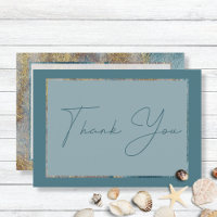 Modern Beach Abstract Teal & Gold Wedding Thank Yo