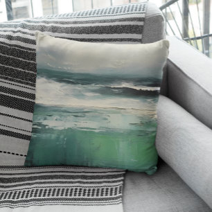 Modern Beach Abstract Teal Green Tones Cushion