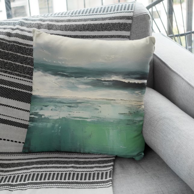 Modern Beach Abstract Teal Green Tones Cushion (Creator Uploaded)
