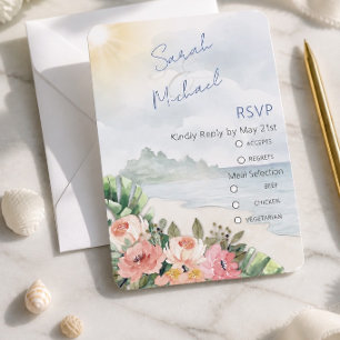 Modern Beach and Floral Wedding RSVP Card