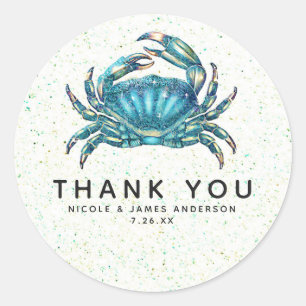 Modern Beach Blue Crab Starfish Seahorse Favour Classic Round Sticker