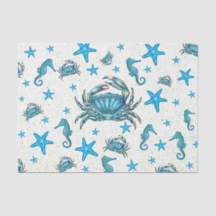 Modern Beach Blue Crab Starfish Seahorse Party Tissue Paper