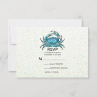 Modern Beach Blue Crab Starfish Wedding RSVP