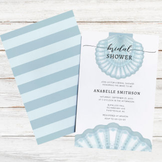 Modern Beach Blue Shell Bridal Shover Invitation