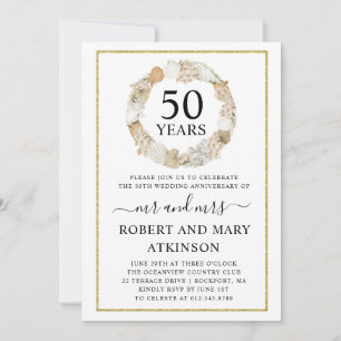 Modern Beach Boho 50th Wedding Anniversary Party Invitation