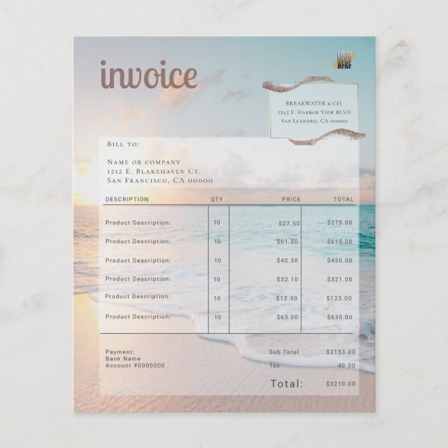 Modern Beach Business Invoice (Front)