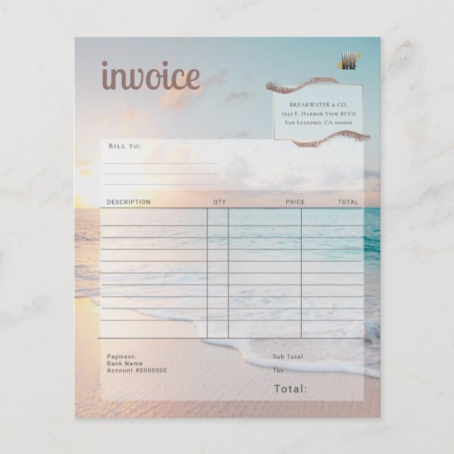 Modern Beach Business Invoice  (Front)