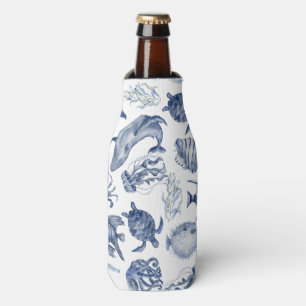 Modern Beach Coastal Watercolor Wedding Blue Bottle Cooler