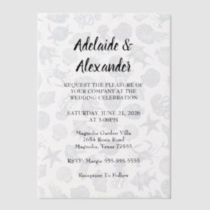 Modern Beach Coastal Watercolor Wedding Blue Vellum Invitations