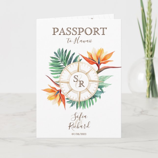 Modern Beach Destination Wedding Passport QR Code Invitation (Front)