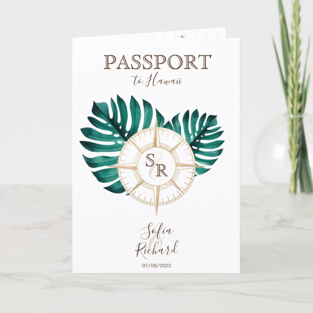 Modern Beach Destination Wedding Passport QR Code Invitation (Front)