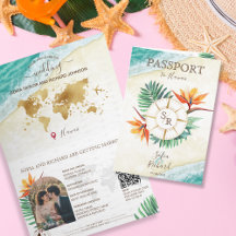 Modern Beach Destination Wedding Passport QR Code