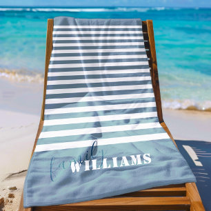 Modern Beach House Family Monogram Beach Towel
