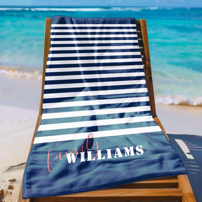 Modern Beach House Family Monogram Beach Towel (Creator Uploaded)