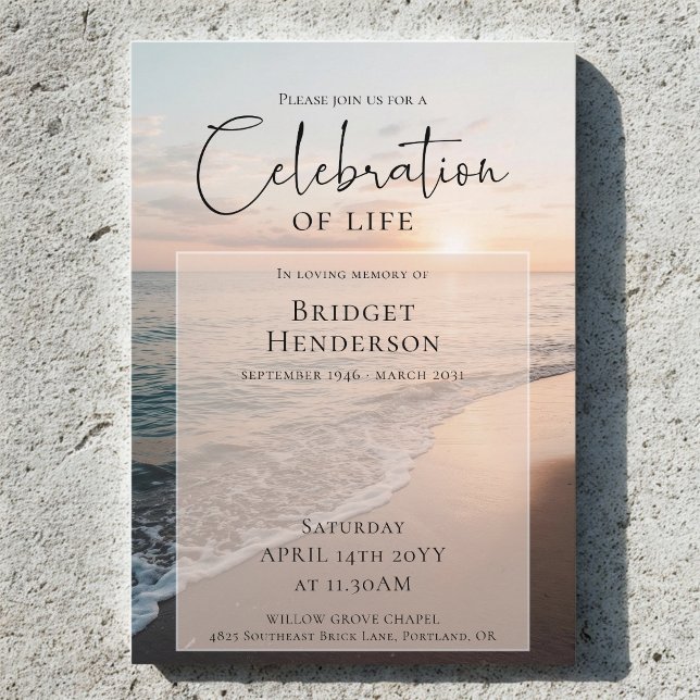 Modern Beach Ocean Celebration of Life Memorial Invitation (Creator Uploaded)